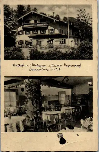 45970 - Deutschland - Degerndorf , Brannenburg , Gasthof und Metzgerei z. Strasser , Bes. J. Kürmeier - gelaufen 1942