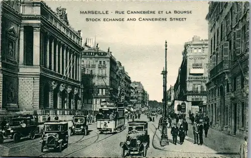 45984 - Frankreich - Marseille , Rue Cannebiere et la Bourse , Stock Exchange - nicht gelaufen