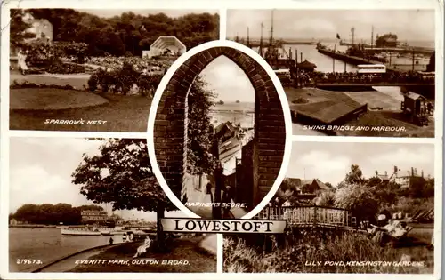 46025 - Großbritannien - Lowestoft , Sparrow's Nest , Everitt Park , Swing Bridge , Lily Pond - gelaufen 1938