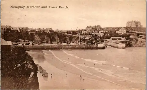 46028 - Großbritannien - Newquay , Harbour and Town Beach - gelaufen 1923