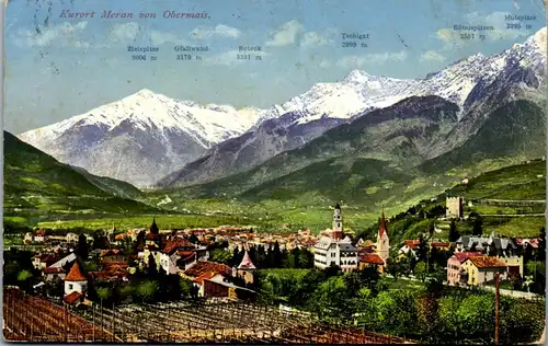 46045 - Italien - Merano , Kurort Meran von Obermais , Gfallwand , Roteck , Tschigat , Mutspitze - gelaufen 1914