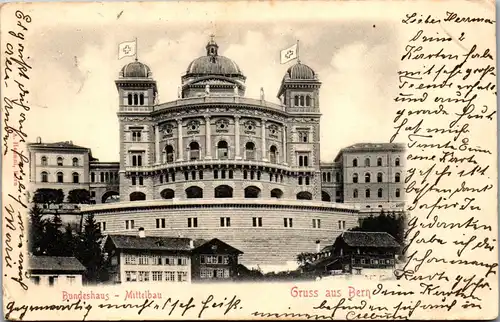 46072 - Schweiz - Bern , Bundeshaus Mittelbau - gelaufen 1904