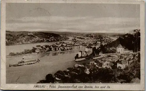 46123 - Deutschland - Passau , Total , Zusammenfluß von Donau , Inn und Ilz - gelaufen 1913