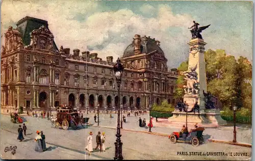 46232 - Frankreich - Paris , Statue de Gambetta et Le Louvre - gelaufen 1909