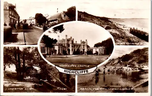 46246 - Großbritannien - Highcliffe , Castle , Chewton Glen , Beach , Lymington Road , Mehrbildkarte - gelaufen 1951