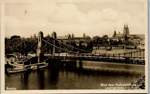 46281 - Polen - Breslau , Blick über Freiheitsbrücke und Lessingbrücke zum Dom - gelaufen 1931