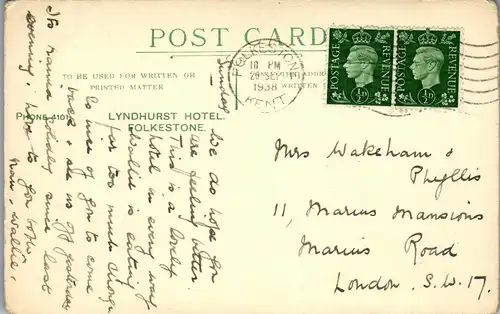 46361 - Großbritannien - Folkestone , Lyndhurst Hotel - gelaufen 1938