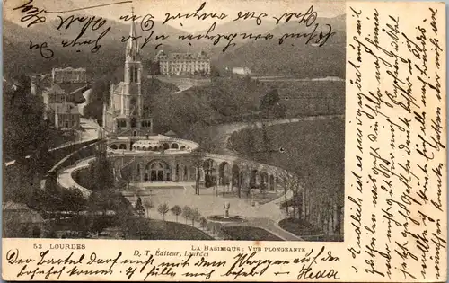 46365 - Frankreich - Lourdes , La Basilique , Vue Plongeante - gelaufen 1903
