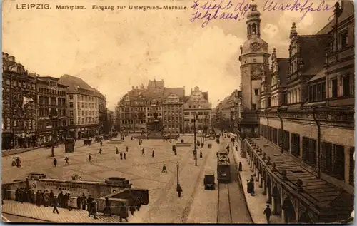 46389 - Deutschland - Leipzig , Marktplatz , Eingang zur Untergrund Meßhalle - gelaufen 1925