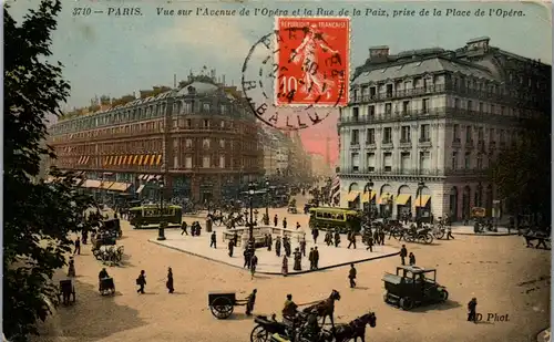 46399 - Frankreich - Paris , Vue sur l'Avenue de l'Opera et la Rue de la Paix , prise de la Place de l'Opera - gel. 1914