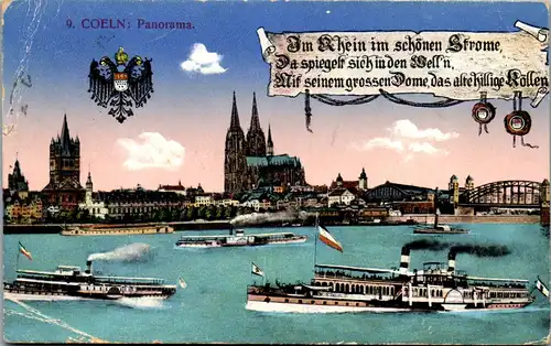 46424 - Deutschland - Köln am Rhein , Cöln , Panorama , Dampfer , Feldpost - gelaufen 1915