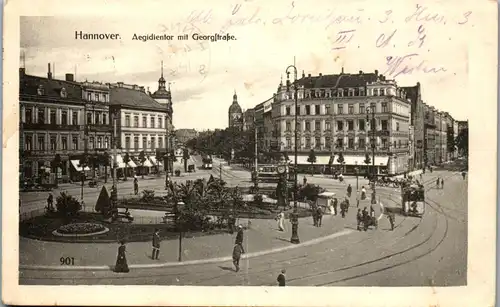 46436 - Deutschland - Hannover , Aegidientor mit Georgstraße , Rotes Kreuz im Hauptbahnhof Hannover - gelaufen 1916