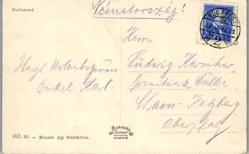 46439 - Ungarn - Budapest , Orszaghaz , Parlament - gelaufen 1912