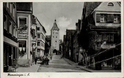 46492 - Deutschland - Memmingen i. A. , Straßenpartie , Gasthaus Strauß , Häberle , l. beschädigt - nicht gelaufen