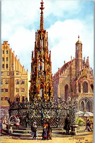 46504 - Deutschland - Nürnberg , Schöner Brunnen mit Frauenkirche , signiert  - nicht gelaufen
