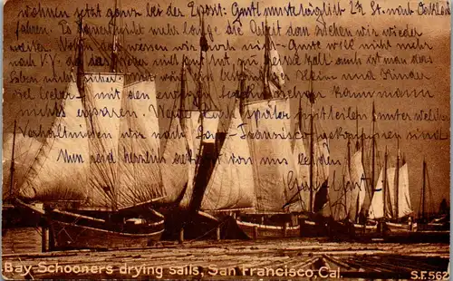 46517 - USA - San Francisco , Bay Schooners drying Sails , Ship , Schiff , Segelschiff , California - gelaufen 1915