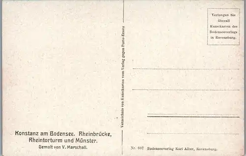 46547 - Deutschland - Konstanz , Rheinbrücke , Rheintorturm u. Münster , signiert V. Marschall - nicht gelaufen