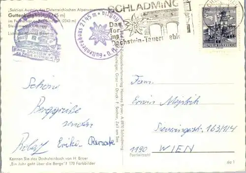 46555 - Steiermark - Schladming , Guttenberghaus , Feisterkar u. Sinabell - gelaufen 1971