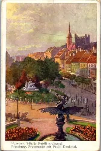 46568 - Signiert - Marx Bela , Slowakei , Pozsony , Pressburg , Setater Petöfi szoborral , Promenade Petöfi Denkmal