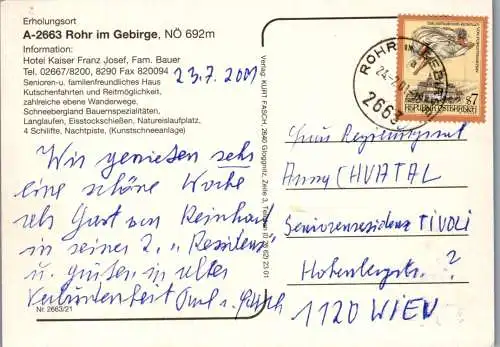 46581 - Niederösterreich - Rohr im Gebirge , Hotel Kaiser Franz Josef , Fam. Bauer - gelaufen 2001