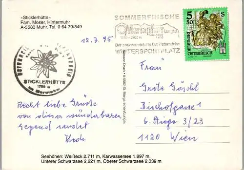 46590 - Salzburg - Muhr , Sticklerhütte , Fam. Moser , Hintermuhr , Weißeck , Karwassersee , Schwarzsee - gelaufen 1995