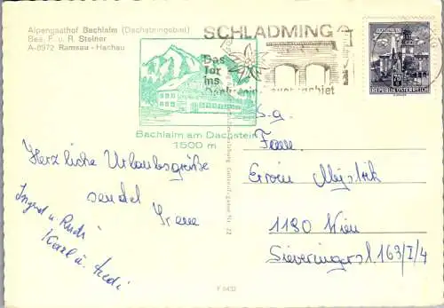 46604 - Steiermark - Ramsau , Hachau , Alpengasthaus Bachlalm , Bes. F. u. R. Steiner - gelaufen
