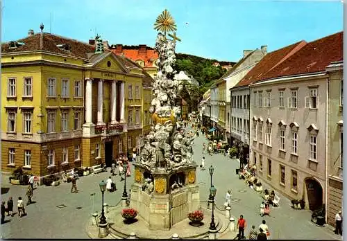 46770 - Niederösterreich - Baden , Hauptplatz mit Rathaus und Pestsäule , Fußgängerzone - gelaufen