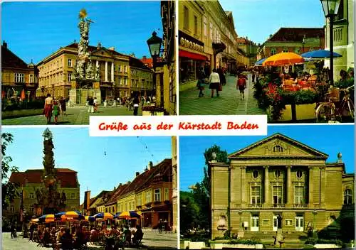 46800 - Niederösterreich - Baden , Fußgeherzone , Hauptplatz , Pfarrgasse , Traubenkur , Stadttheater - gelaufen