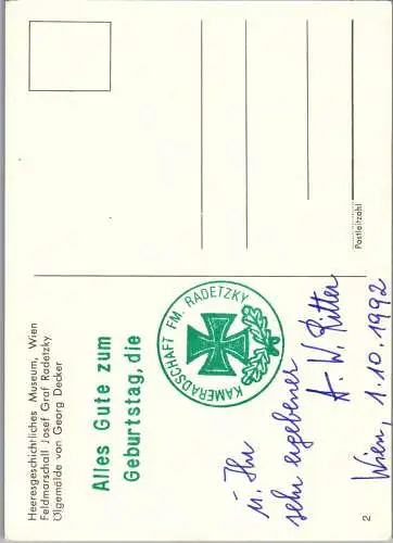 46869 - Persöhnlichkeiten - Josef Graf Radetzky , Feldmarschall , lgemälde Georg Decker - nicht gelaufen 1992