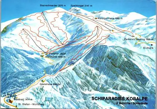 46890 - Kärnten - Koralpe , Ski , Pistenkarte , Pisten Verzeichnis - nicht gelaufen