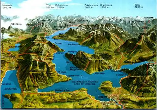 46949 - Schweiz - Vierwaldstättersee , Landkarte rund um den Bürgenstock - gelaufen 2003