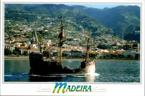 47025 - Portugal - Madeira , Caravela no porto do Funchal - gelaufen