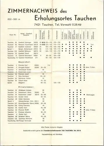 47041 - Niederösterreich - Tauchen , Innenliegen Zimmernachweis , Liste d. Beherbergungsbetriebe , Mönichkirchen