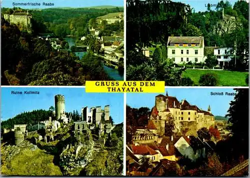 47044 - Niederösterreich - Raabs an der Thaya , Gruss aus dem Thayatal , Ruine Kollmitz - gelaufen 1985