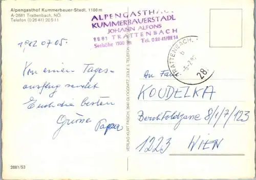 47120 - Niederösterreich - Trattenbach , Alpengasthof , Gasthof , Kummerbauer Stadl - gelaufen 1982