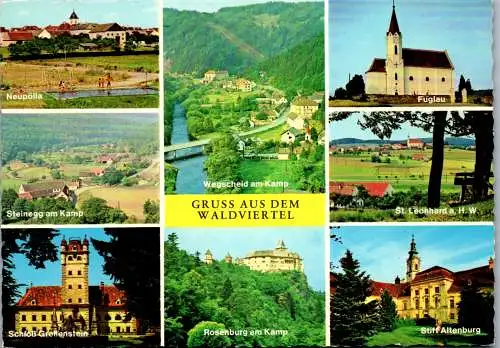 47137 - Niederösterreich - Waldviertel , Neupölla , Steinegg am Kamp , Fuglau , St. Leonhard , Mehrbildkarte - gel 1983