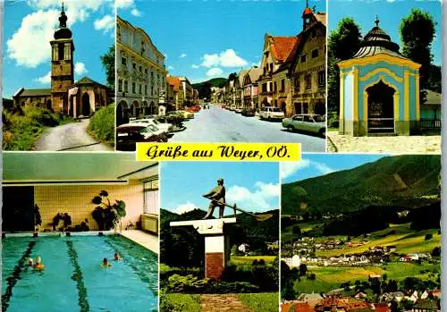47162 - Oberösterreich - Weyer , Kirche , Hauptplatz , Hallenbad , Kriegerdenkmal , Flößer , Kalvarienberg - gel. 1979
