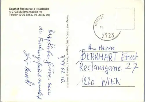 47184 - Niederösterreich - Muthmannsdorf , Gasthof Restaurant Friedrich , Mehrbildkarte - gelaufen 1984