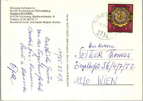 47211 - Niederösterreich - Puchberg am Schneeberg , Gasthof Schmirl - gelaufen 1985