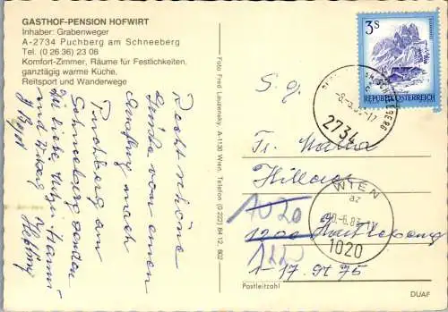 47212 - Niederösterreich - Puchberg am Schneeberg , Gasthof Pension Hofwirt , Inh. Grabenweger - gelaufen 1983