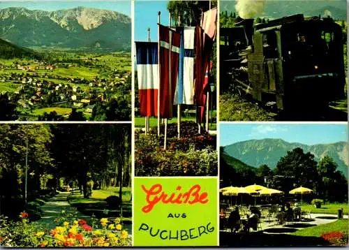 47219 - Niederösterreich - Puchberg am Schneeberg , Ortsansicht , Flaggenparade , Schneebergbahn - gelaufen