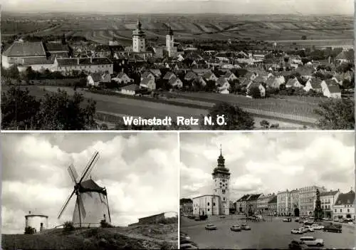 47240 - Niederösterreich - Retz , Hauptplatz , Windmühle , Panorama , Weinstadt - nicht gelaufen