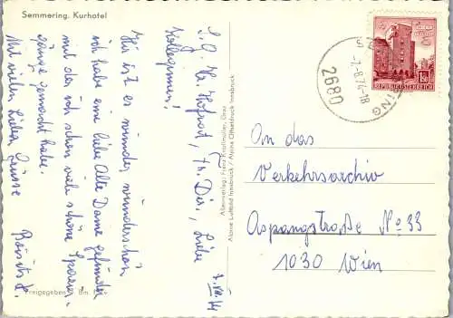 47252 - Niederösterreich - Semmering , Kurhotel - gelaufen 1974
