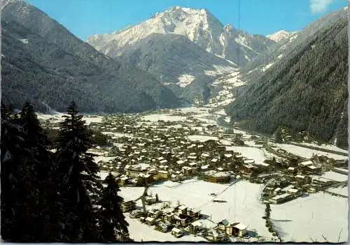 47276 - Tirol - Mayrhofen , Panorama zum Grünberg im Winter , Zillertal , Nachgebühr Stempel - gelaufen 1985