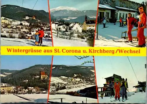 47299 - Niederösterreich - St. Corona am Wechsel , Kirchberg , Ski , Mehrbildkarte - gelaufen