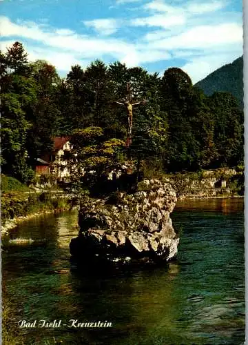 47310 - Oberösterreich - Bad Ischl , Kreuzstein im Traunfluß an der Uferpromenade - gelaufen 1978