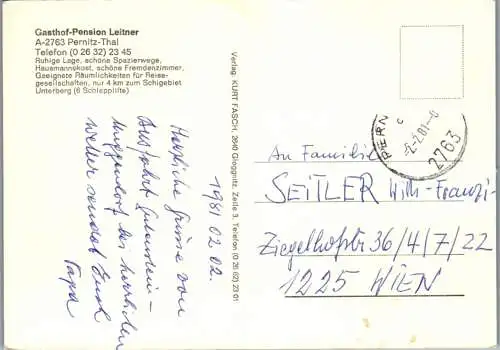 47374 - Niederösterreich - Pernitz , Thal , Gasthof Pension Leitner - gelaufen 1981