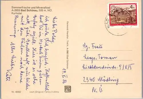 47417 - Niederösterreich - Bad Schönau , Kurhotel , Bucklige Welt - gelaufen 1986