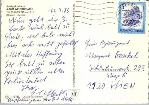 47428 - Kärnten - Weissbriach , Kneippkurhaus - gelaufen 1983