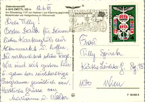 47435 - Niederösterreich - Zwettl , Zisterzienserstift - gelaufen 1989